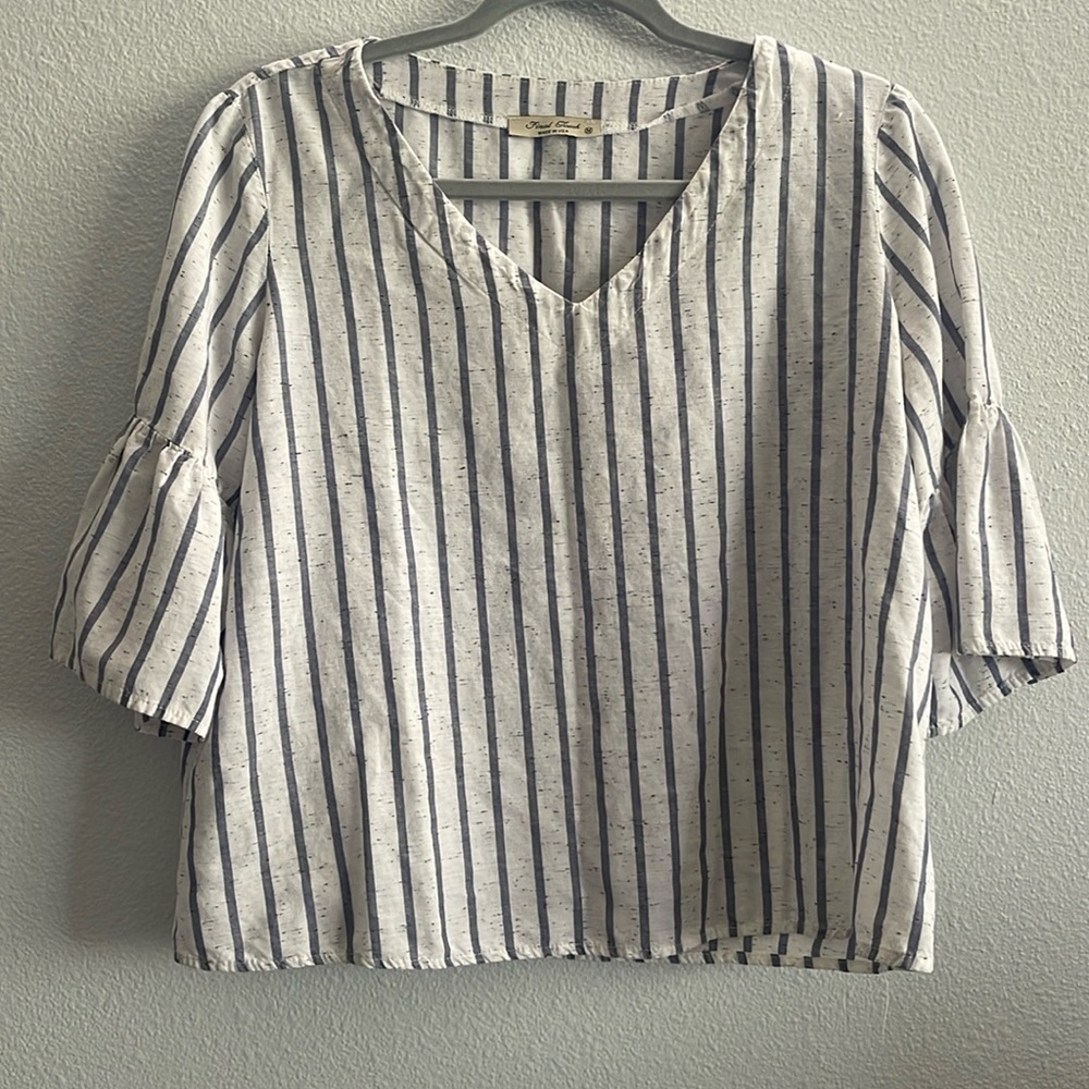 Final Touch White Blue Stripped Boho Blouse